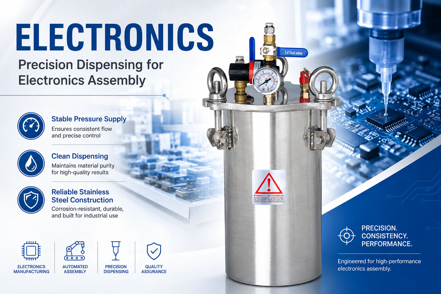 Yahong pressure tank and dispensing solution for electronics manufacturing